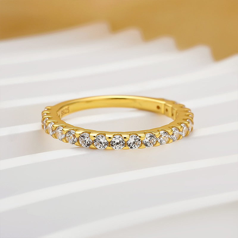 Moissanite 0.6Ct Classic Round Cut Half Yellow Gold Wedding Band In Sterling Silver