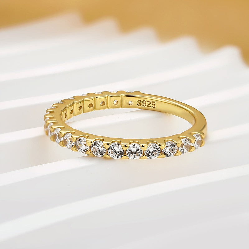 Moissanite 0.6Ct Classic Round Cut Half Yellow Gold Wedding Band In Sterling Silver