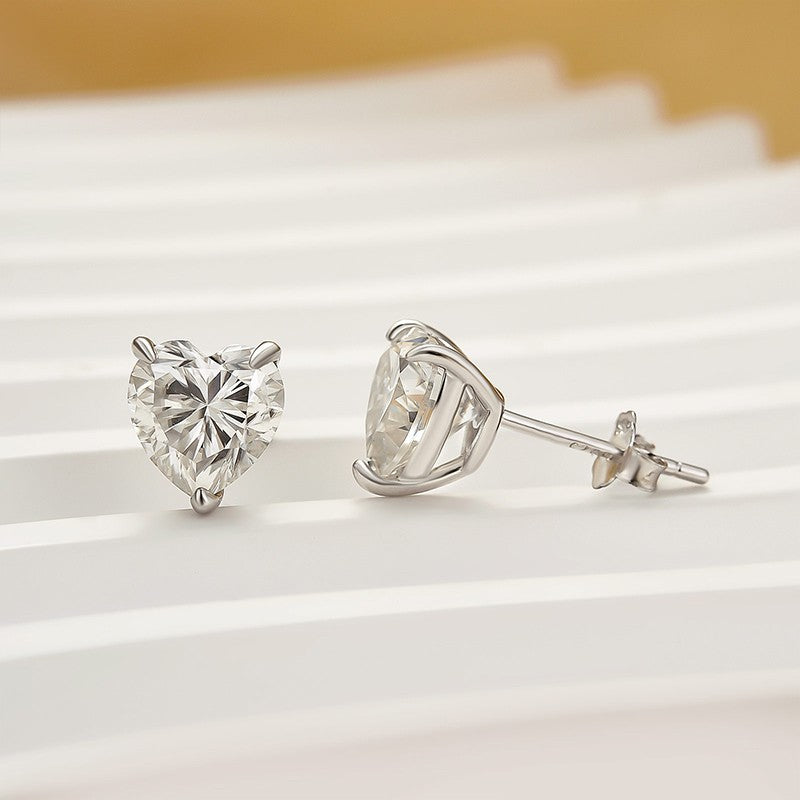 Moissanite 1.2Ct Heart Cut White Gold Stud Earrings In Sterling Silver