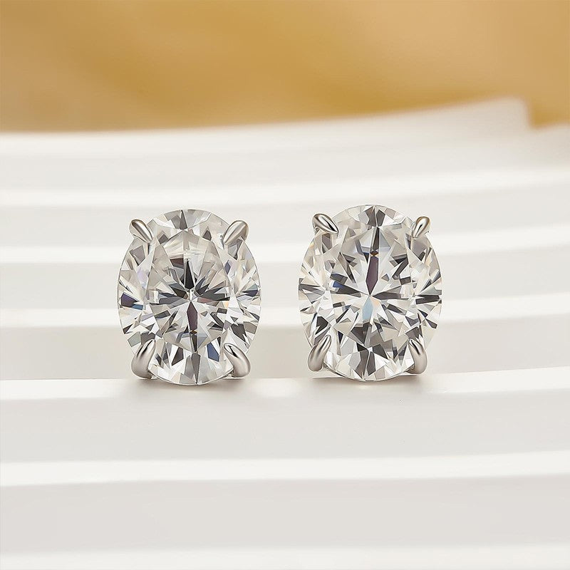 Moissanite Classic 3.0Ct Oval Cut Stud Earrings In Sterling Silver