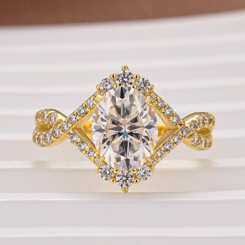 Moissanite 2.0Ct Oval Cut Engagement Ring Travel Ring In Sterling Silver