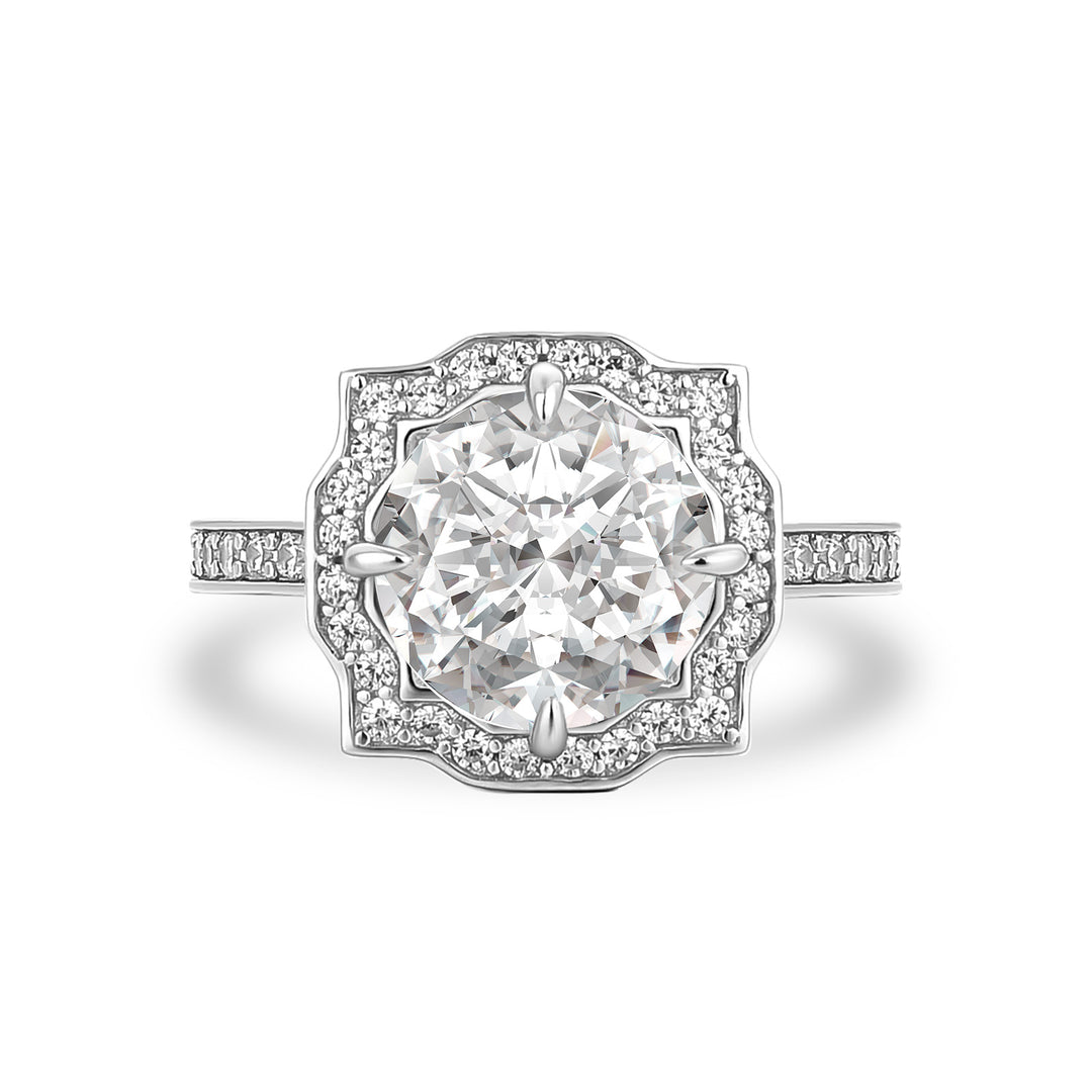 Rodiffy Moissanite 3.0Ct Halo Round White Gold Engagement Ring