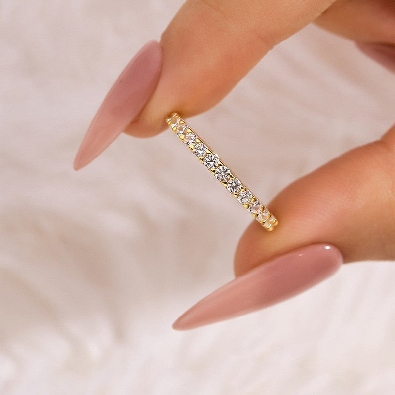 Moissanite 0.6Ct Classic Round Cut Half Yellow Gold Wedding Band In Sterling Silver