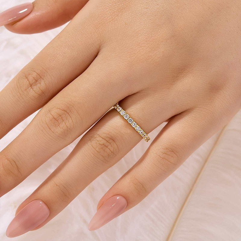 Moissanite 0.6Ct Classic Round Cut Half Yellow Gold Wedding Band In Sterling Silver
