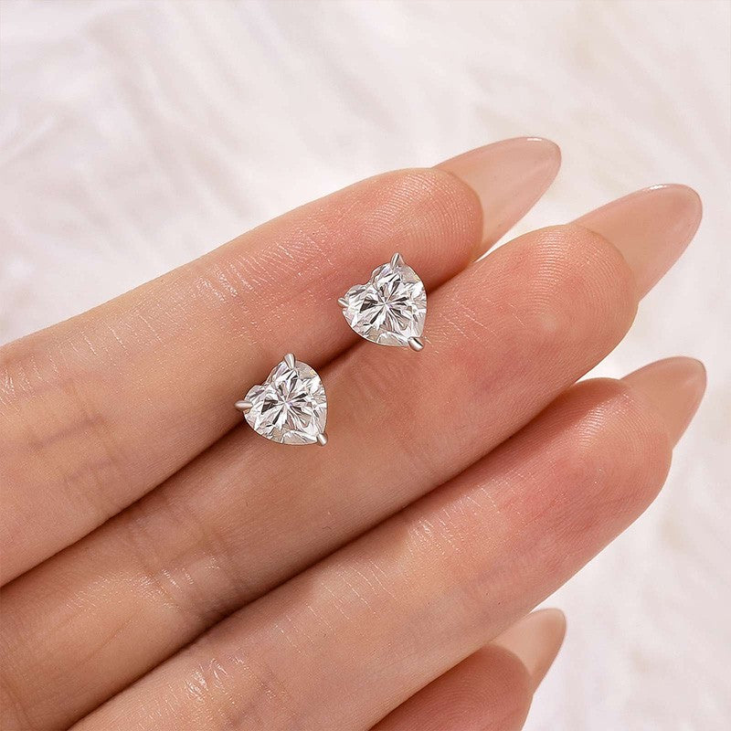 Moissanite 1.2Ct Heart Cut White Gold Stud Earrings In Sterling Silver