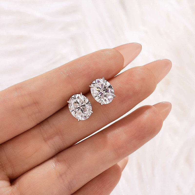 Moissanite Classic 3.0Ct Oval Cut Stud Earrings In Sterling Silver