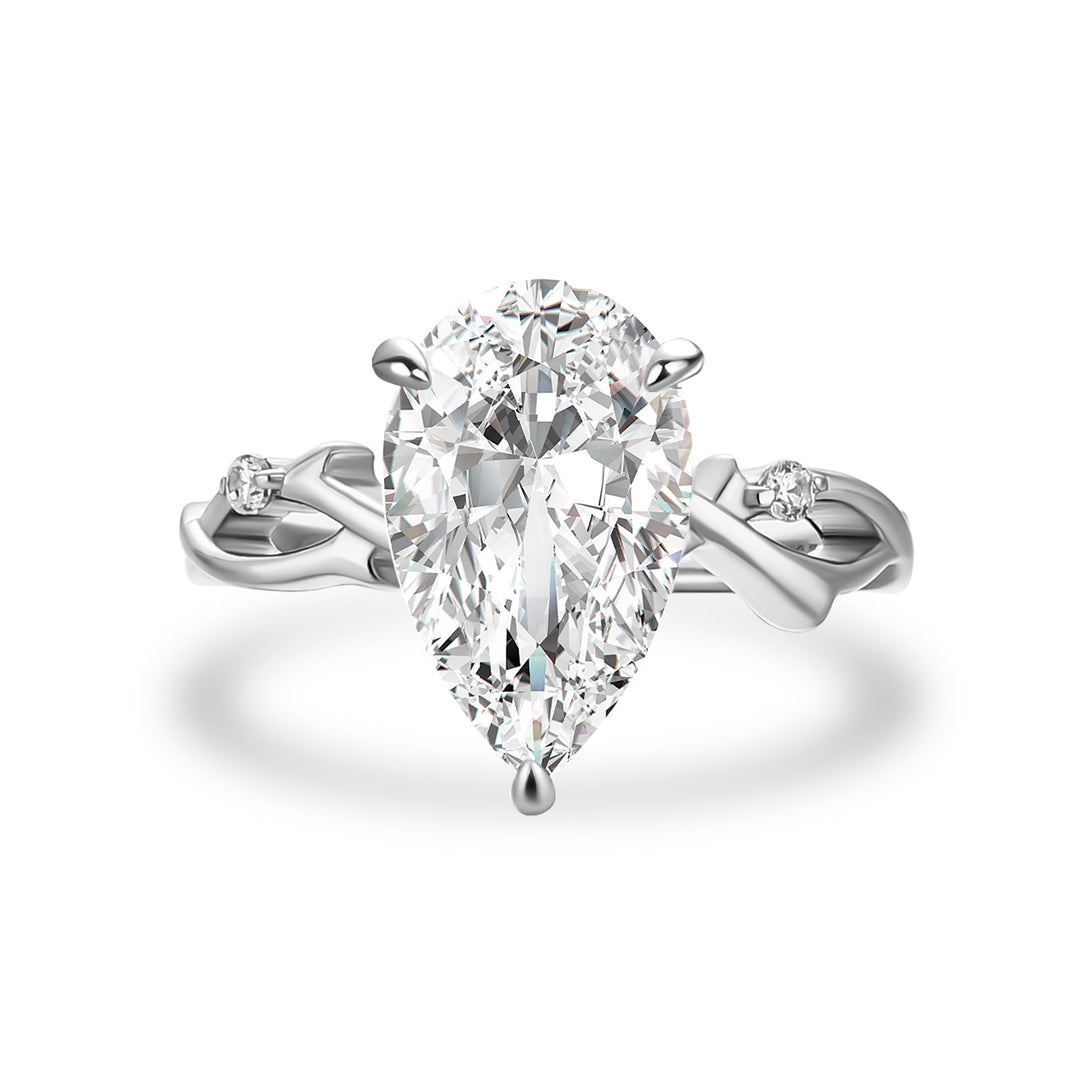 4.0Ct Pear Cut Twisted Willow Ring White Gold Moissanite Diamond Ring
