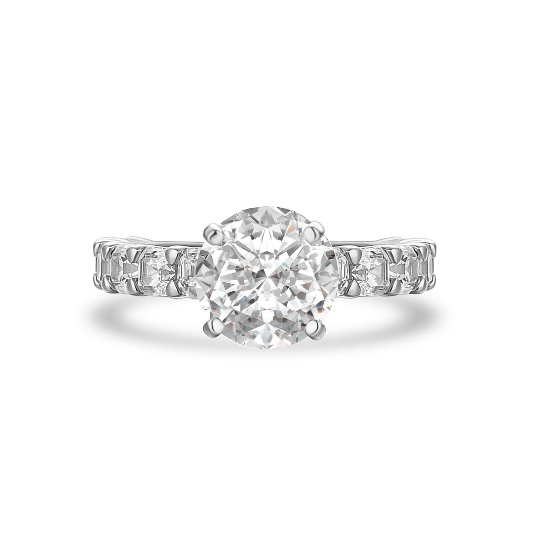 Moissanite 2.0Ct Round Cut Engagement Ring In Sterling Silver