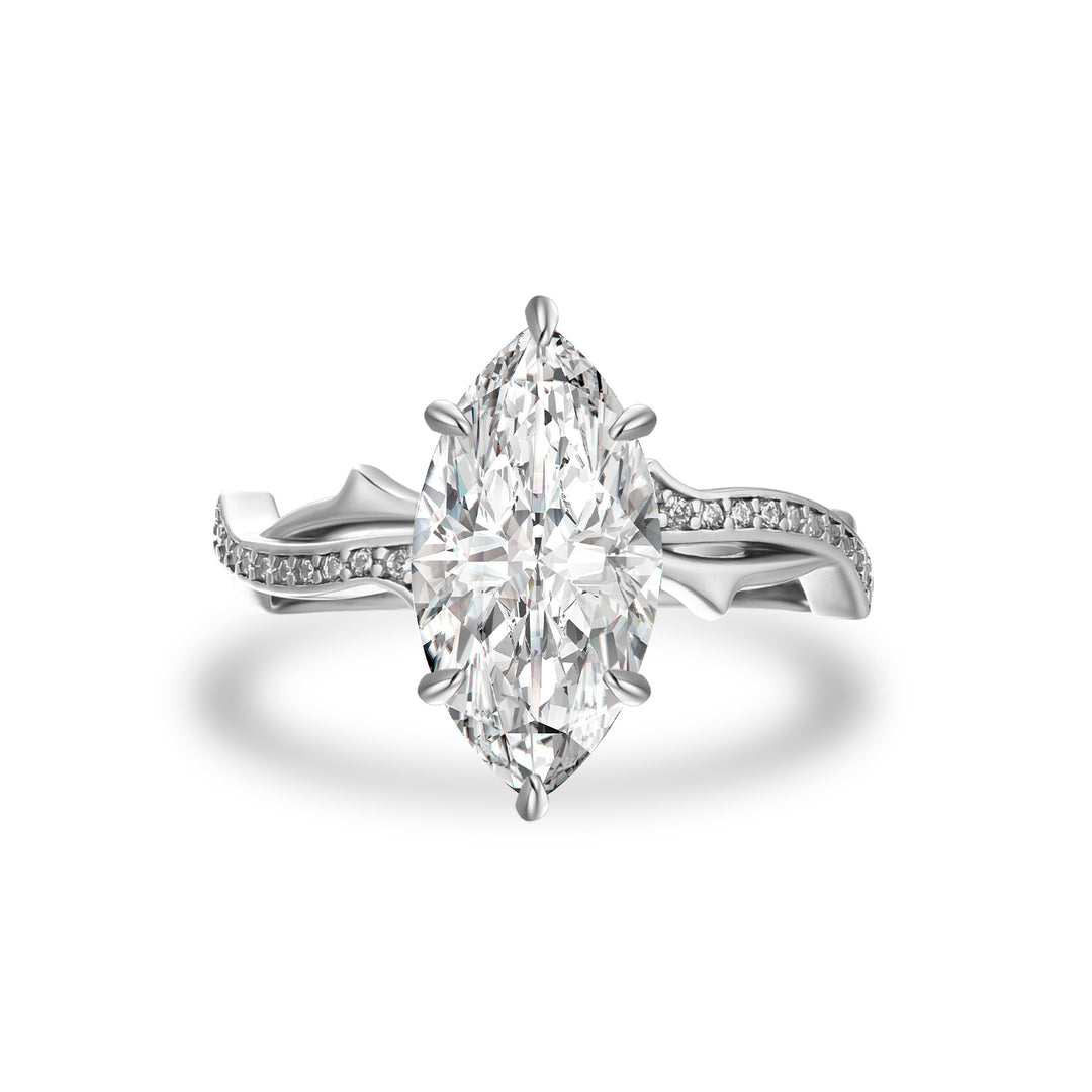 Moissanite 3.0Ct Marquise Cut White Gold Twist Engagement Ring In Sterling Silver