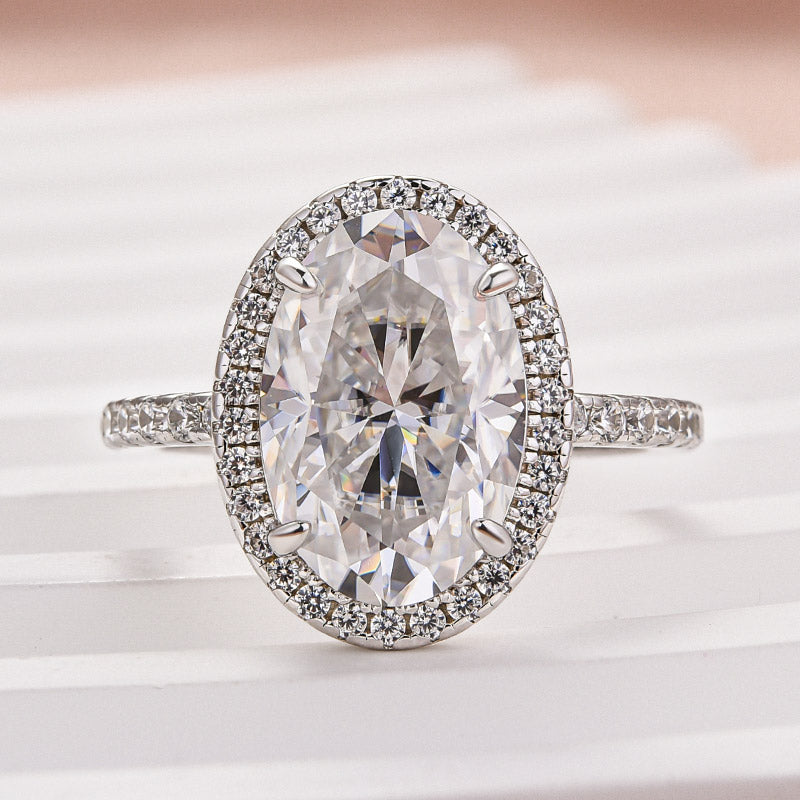 Rodiffy Moissanite 4.0 Ct Oval Cut Halo White Gold Engagement Ring
