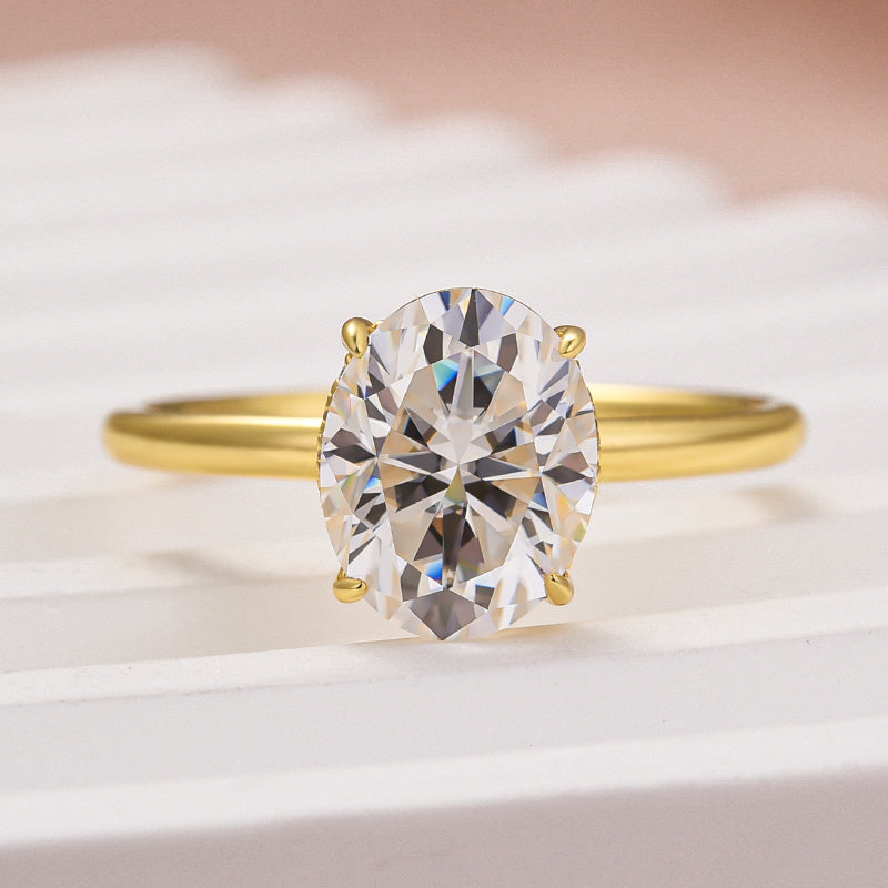 Rodiffy Moissanite 2.0 Ct Solitaire Oval Cut Yellow Gold Promise Ring