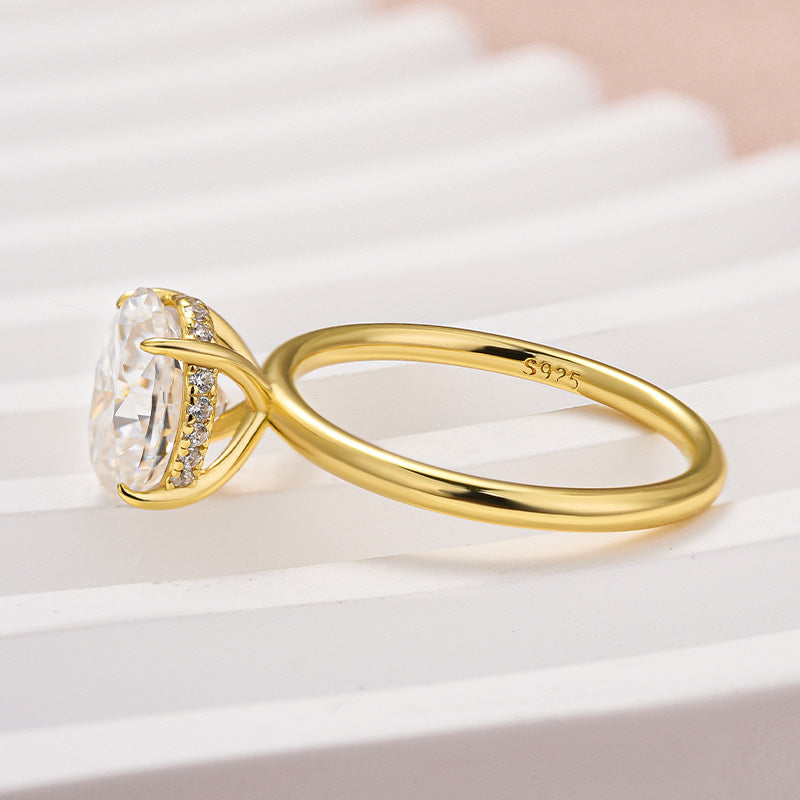Rodiffy Moissanite 2.0 Ct Solitaire Oval Cut Yellow Gold Promise Ring