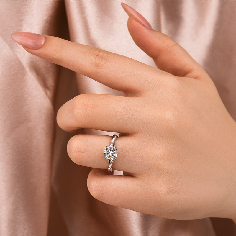 Rodiffy Moissanite 2.0 Ct Round Cut Twist White Gold Pave Promise Bridal Ring