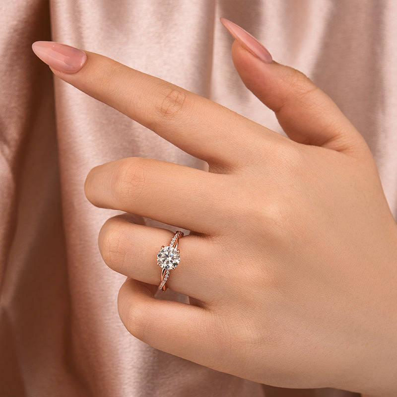 Rodiffy Moissanite 2.0 Ct Twist Rose Gold Pave Promise Bridal Ring