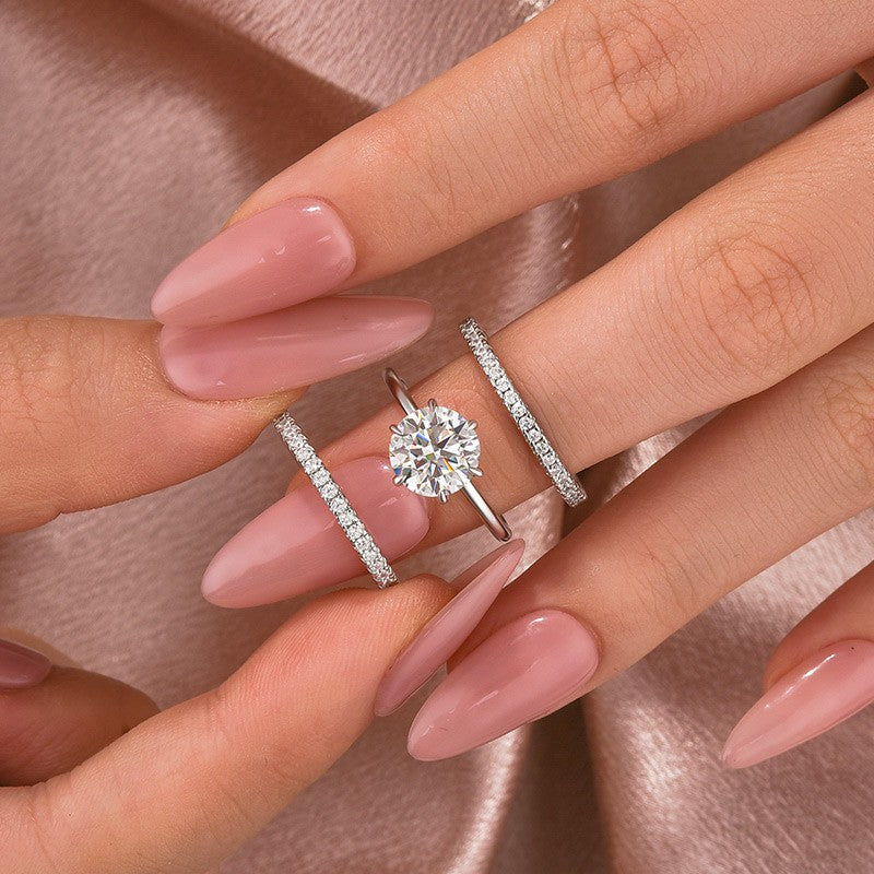 Solitaire 2.0 Ct Round Cut 3PC White Gold Moissanite Diamond Wedding Ring