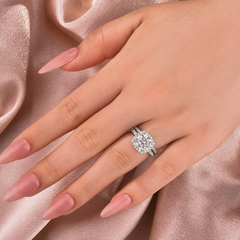 2.0Ct Halo Round Cut White Gold Moissanite Diamond Wedding Ring