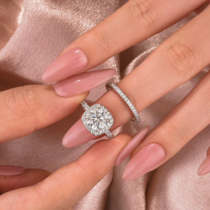 2.0Ct Halo Round Cut White Gold Moissanite Diamond Wedding Ring