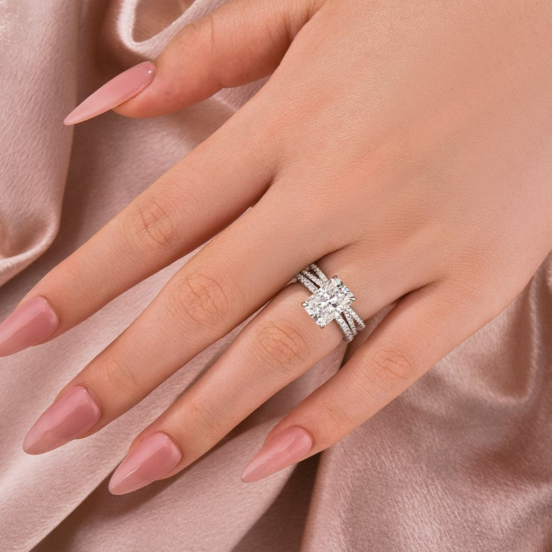 3.5 Ct Radiant Cut White Gold Moissanite Diamond Wedding Ring with Criss Cross Band