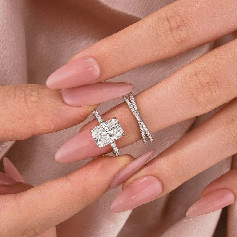 3.5 Ct Radiant Cut White Gold Moissanite Diamond Wedding Ring with Criss Cross Band