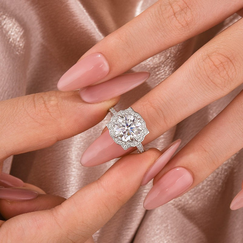 Rodiffy Moissanite 3.0Ct Halo Round White Gold Engagement Ring