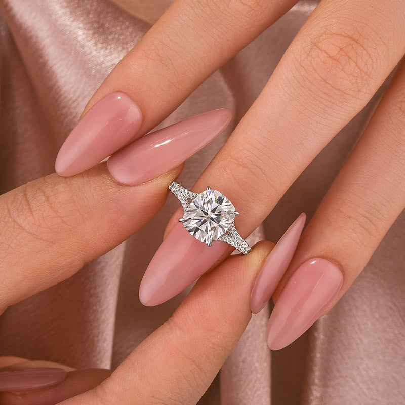 Moissanite 3.0Ct Cushion Cut Split Shank White Gold Engagement Ring