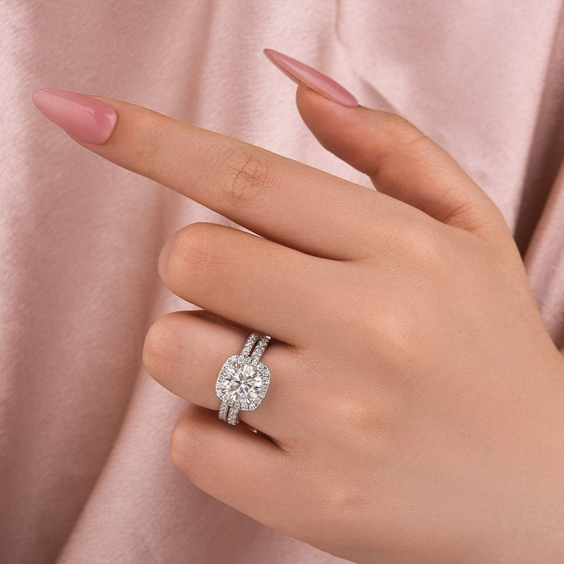 2.0Ct Halo Round Cut White Gold Moissanite Diamond Wedding Ring