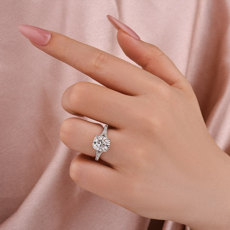 Moissanite 3.0Ct Cushion Cut Split Shank White Gold Engagement Ring