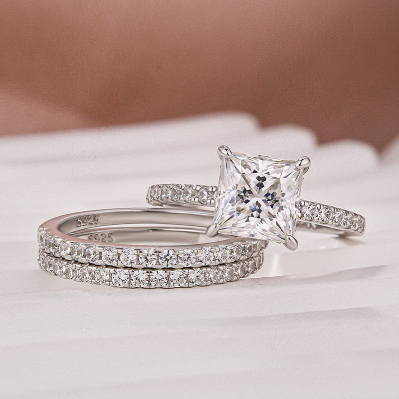 2.0 Ct Princess Cut Pavé White Gold Moissanite Diamond Wedding Ring