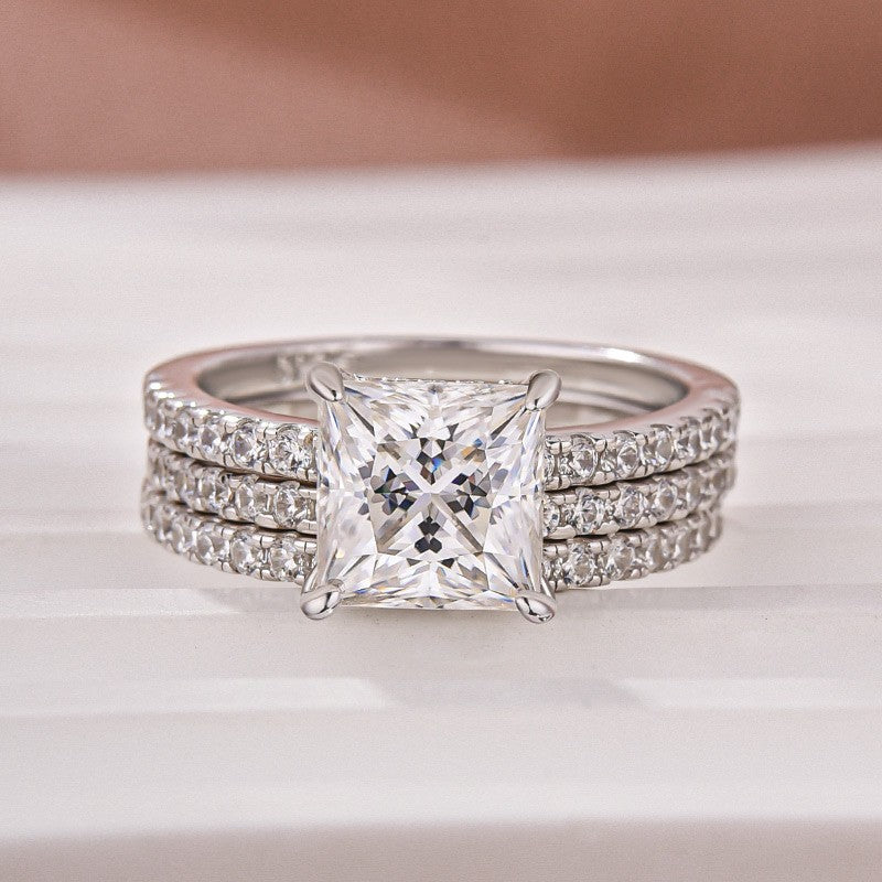 2.0 Ct Princess Cut Pavé White Gold Moissanite Diamond Wedding Ring