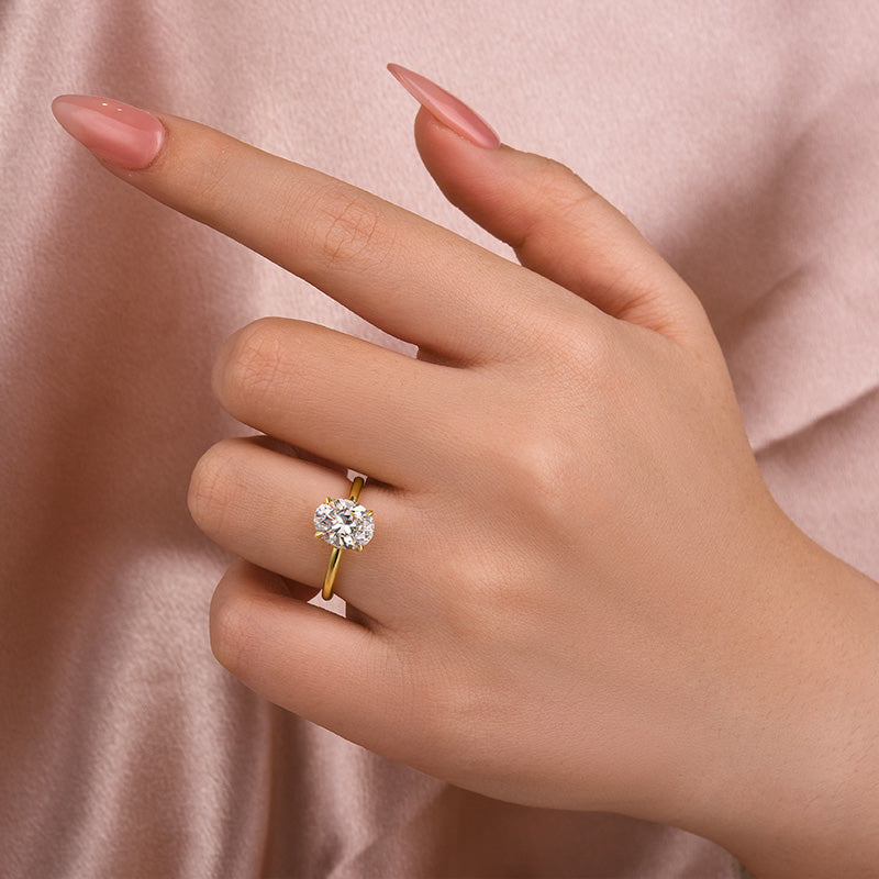 Rodiffy Moissanite 2.0 Ct Solitaire Oval Cut Yellow Gold Promise Ring