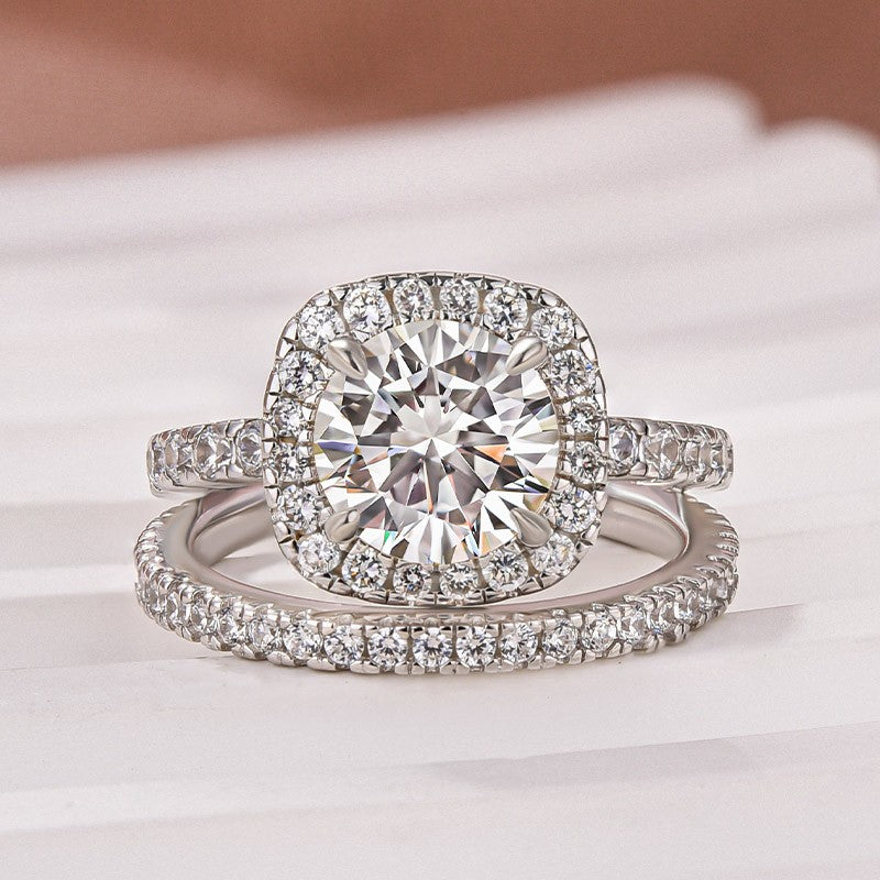 2.0Ct Halo Round Cut White Gold Moissanite Diamond Wedding Ring