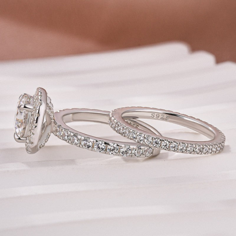 2.0Ct Halo Round Cut White Gold Moissanite Diamond Wedding Ring