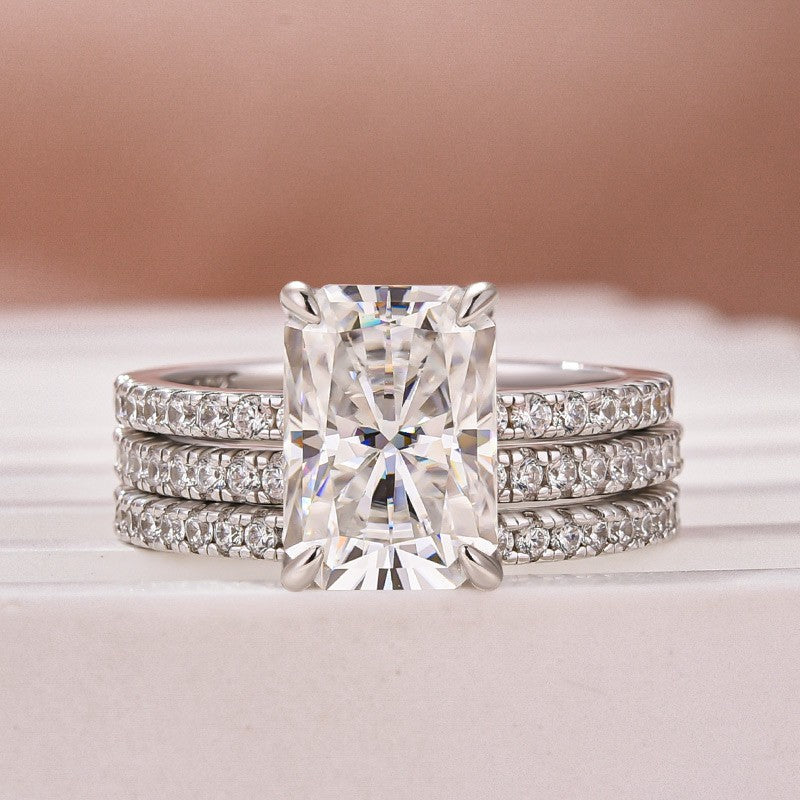 3.5 Ct Radiant Cut 3PC White Gold Moissanite Diamond Wedding Ring