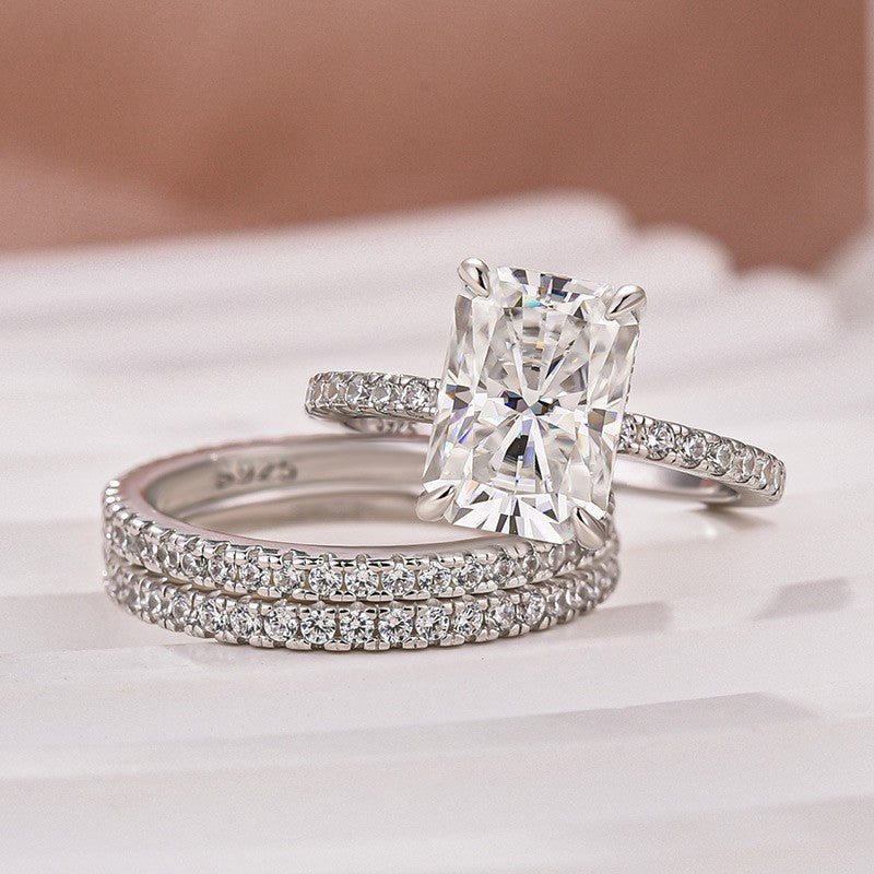 3.5 Ct Radiant Cut 3PC White Gold Moissanite Diamond Wedding Ring