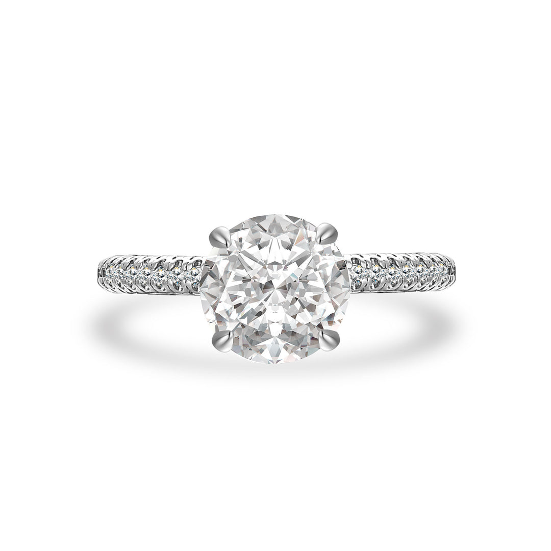 Triple Row Pavé 2.0Ct Round Cut Moissanite Engagement Ring In Sterling Silver