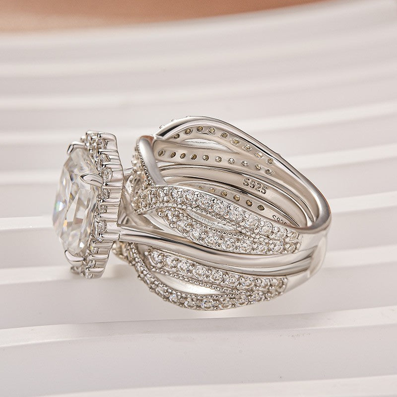 Moissanite 3.0Ct Radiant Cut White Gold Stack Wedding Ring with Enhancer Wedding Band
