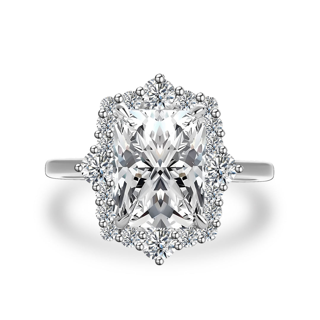 Rodiffy Moissanite 3.0Ct White Gold Halo Radiant Cut Engagement Ring