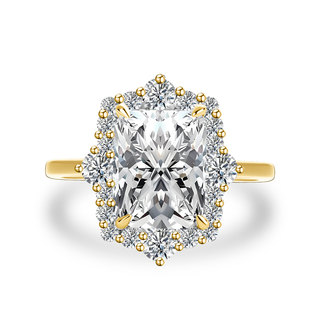 Rodiffy Moissanite 3.0Ct Yellow Gold Halo Radiant Cut Engagement Ring