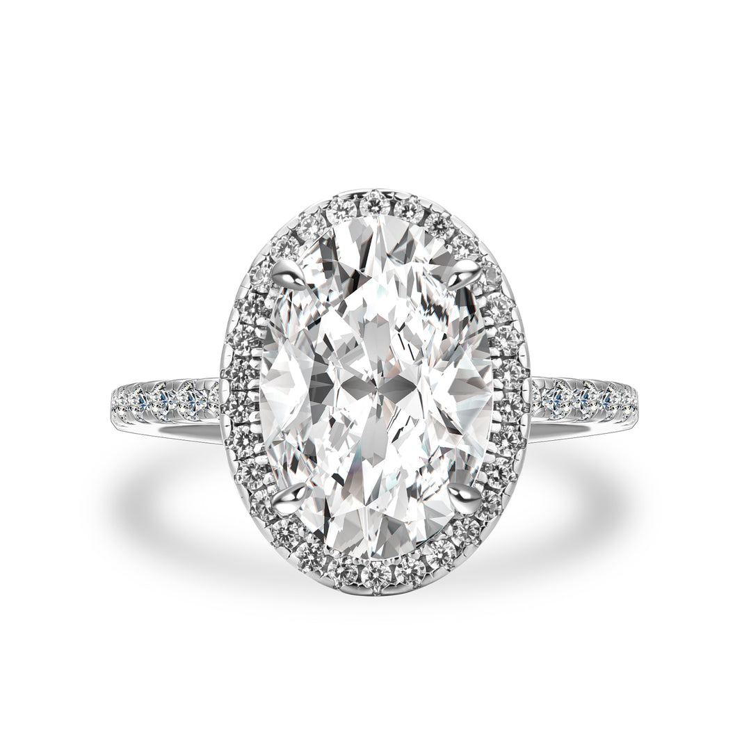 Rodiffy Moissanite 4.0 Ct Oval Cut Halo White Gold Engagement Ring