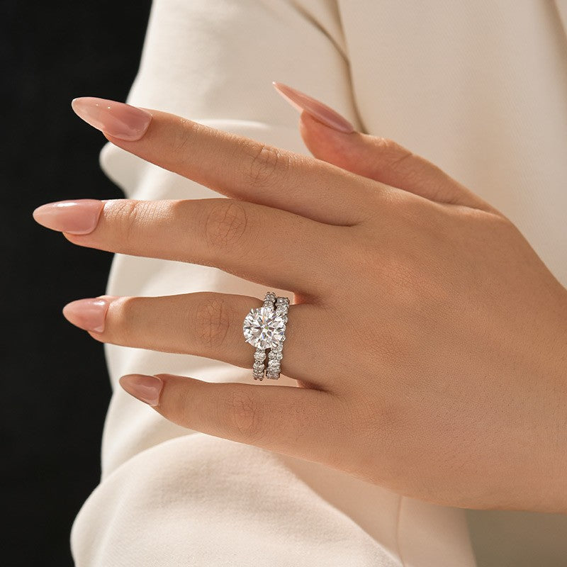 Moissanite 4.0Ct Round Cut White Gold Stack Wedding Ring with Round Cut Full Wedding Band