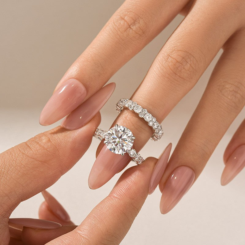 Moissanite 4.0Ct Round Cut White Gold Stack Wedding Ring with Round Cut Full Wedding Band