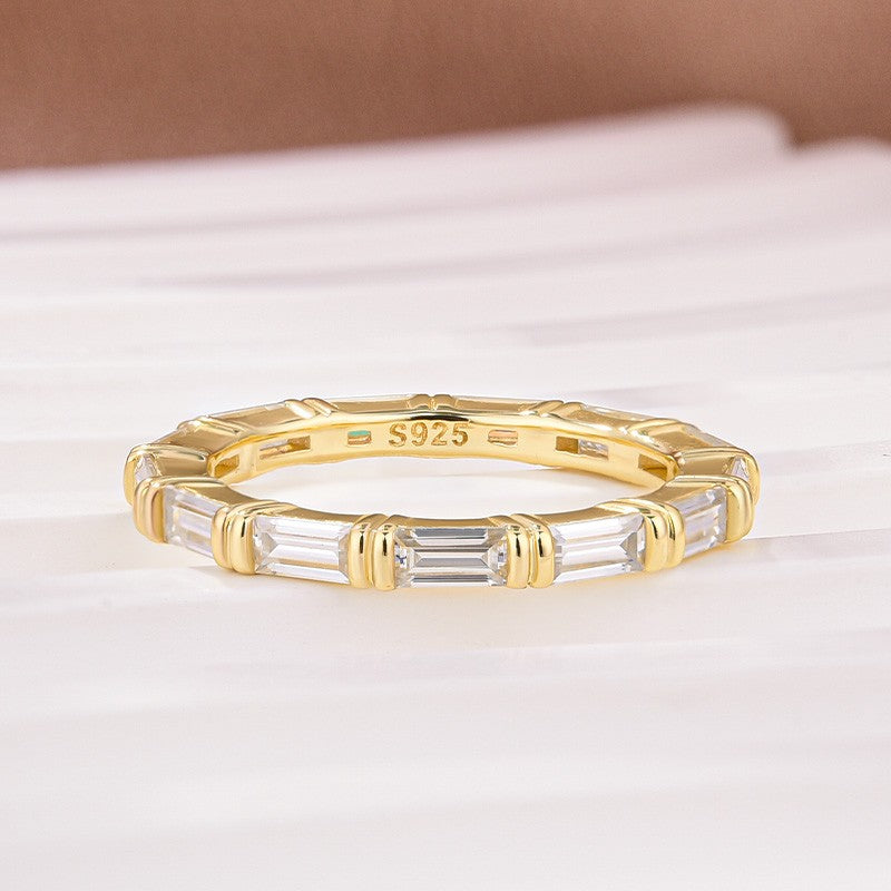 Moissanite 2.0Ct Yellow Gold Emerald Cut Eternity Wedding Ring