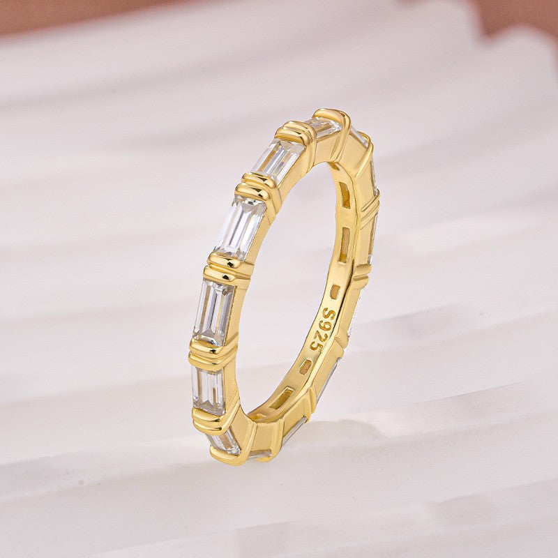 Moissanite 2.0Ct Yellow Gold Emerald Cut Eternity Wedding Ring