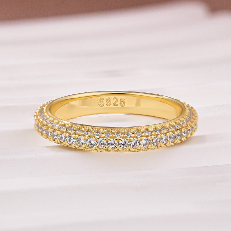 Triple Row Pavé 2.0Ct Yellow Gold Moissanite Wedding Ring