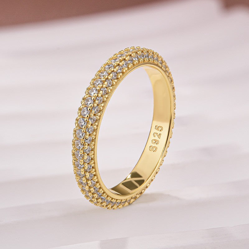 Triple Row Pavé 2.0Ct Yellow Gold Moissanite Wedding Ring
