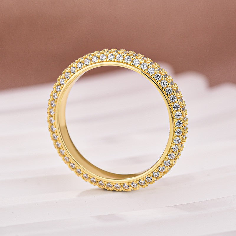 Triple Row Pavé 2.0Ct Yellow Gold Moissanite Wedding Ring