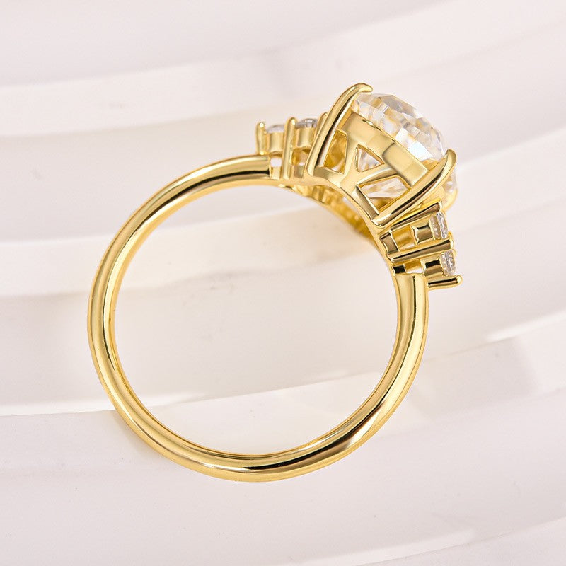 Rodiffy Moissanite 3.0 Ct Pear Cut Yellow Gold Engagement Ring with Round Cut Side Stone