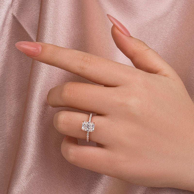 Rodiffy Moissanite 2.0 Ct Radiant Cut Rose Gold Engagement Ring