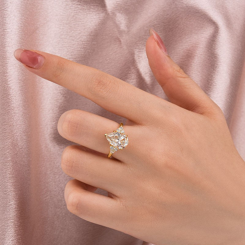 Rodiffy Moissanite 3.0 Ct Pear Cut Yellow Gold Engagement Ring with Round Cut Side Stone
