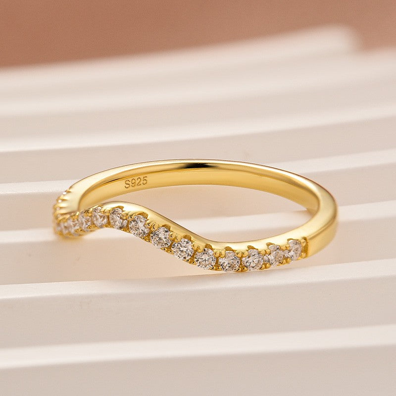 1.0Ct Round Cut Yellow Gold Curve Wedding Band In Sterling Silver